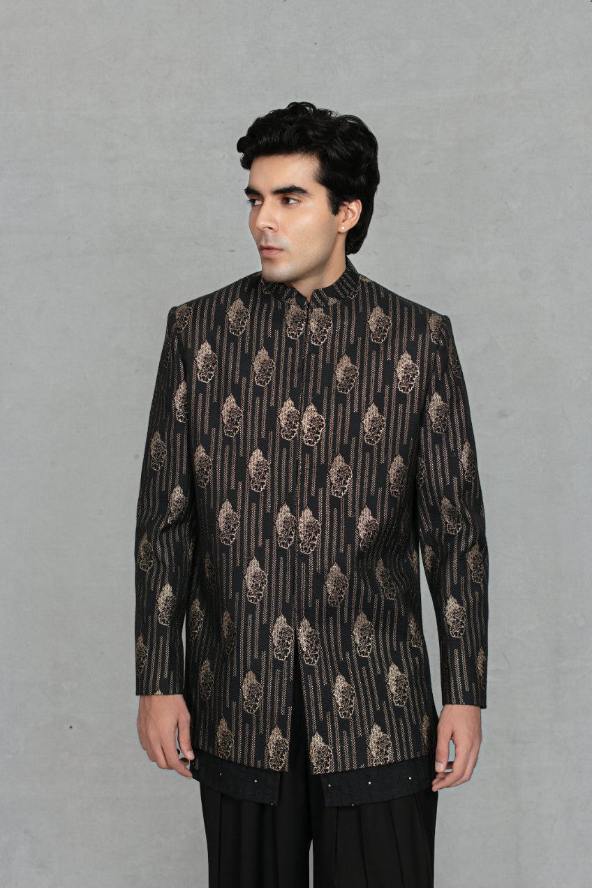 Takht Indo - Western Jacket Set in Black