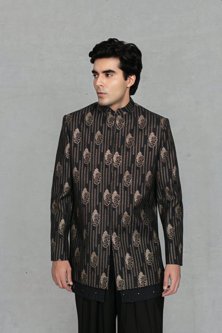 Takht Indo - Western Jacket Set in Black