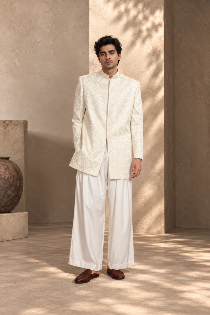 Naksh Indo - Western Jacket Set in White