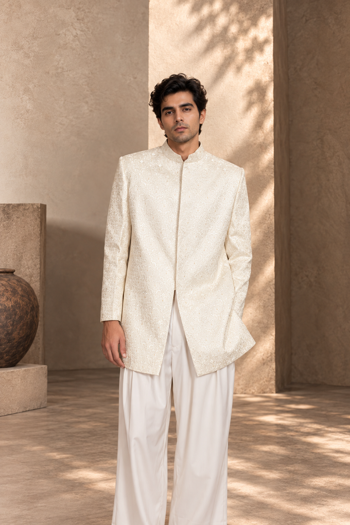 Naksh Indo - Western Jacket Set in White