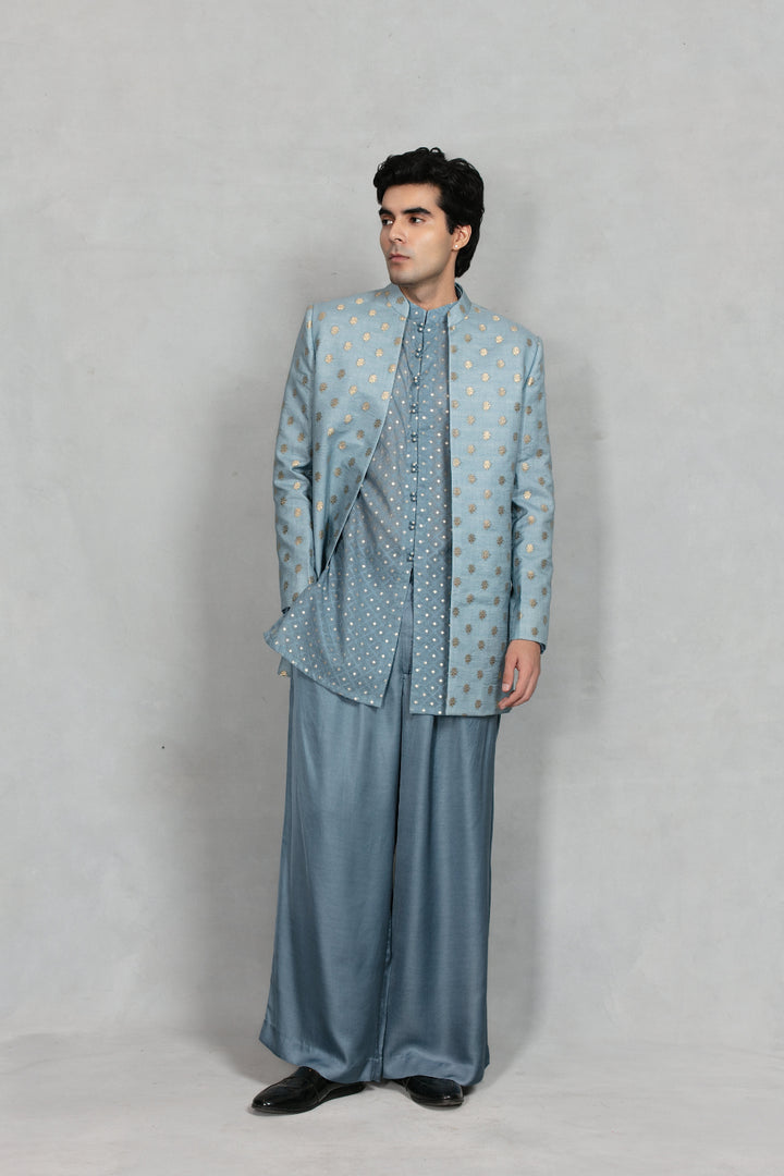 Naqqashi Indo - Western Jacket Set in Light Blue