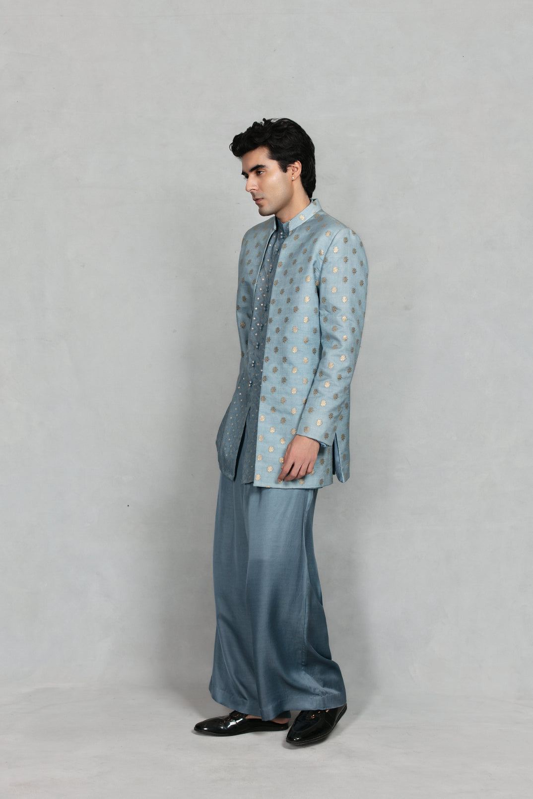 Naqqashi Indo - Western Jacket Set in Light Blue