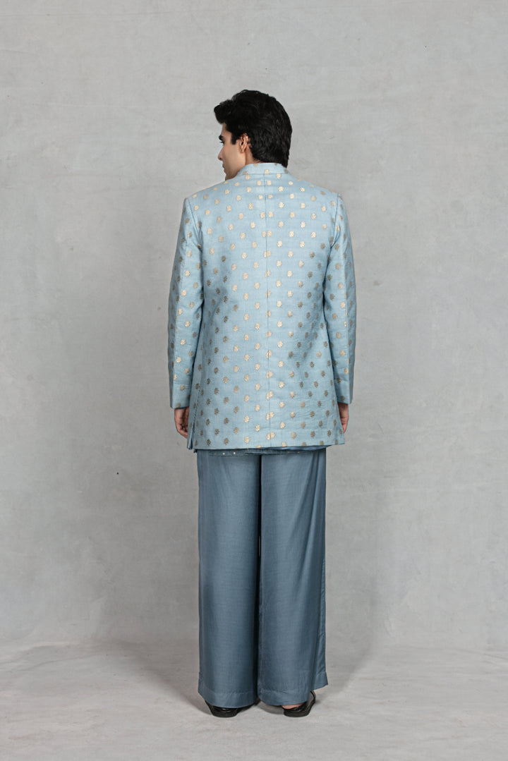 Naqqashi Indo - Western Jacket Set in Light Blue
