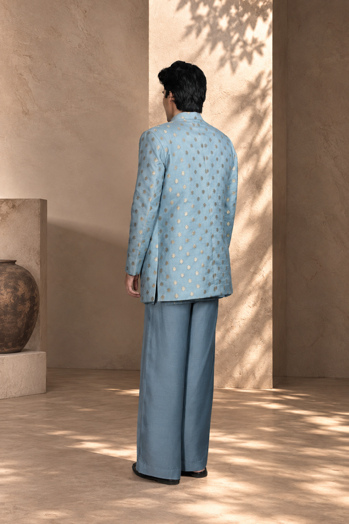 Naqqashi Indo - Western Jacket Set in Light Blue
