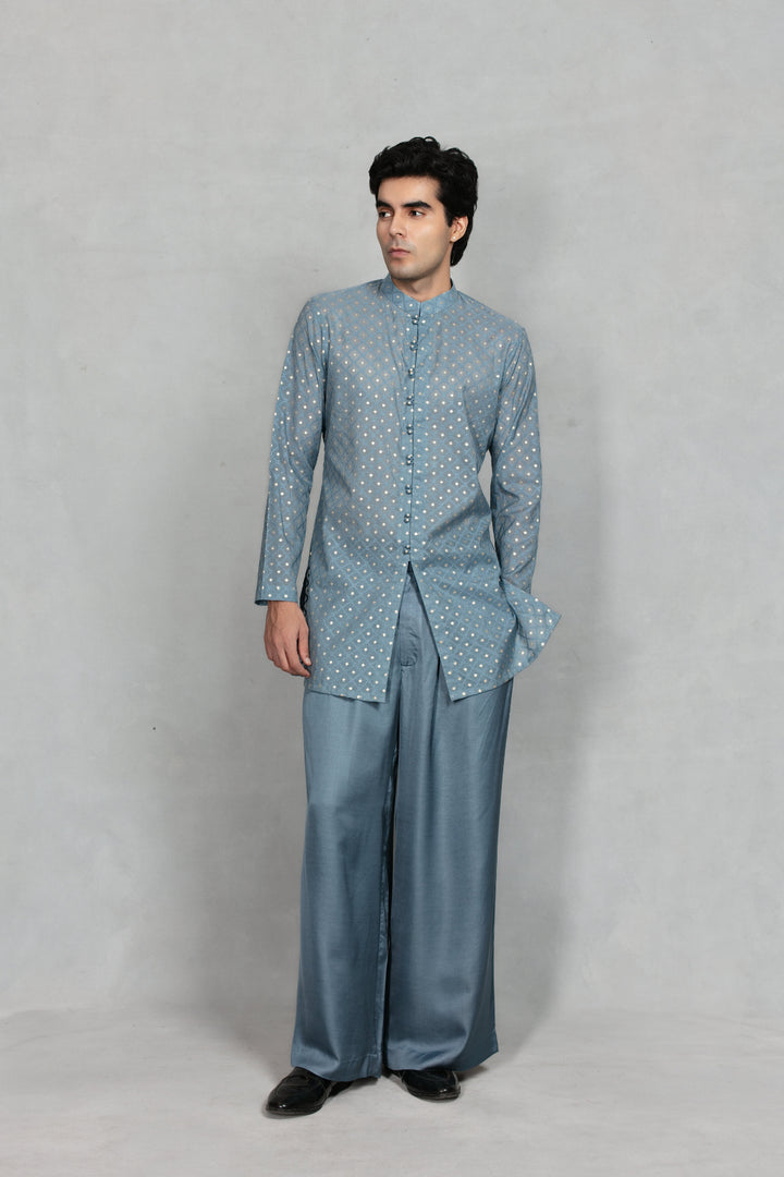 Naqqashi Indo - Western Jacket Set in Light Blue