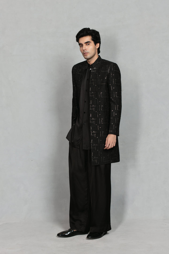 Tavas Indo Western Jacket Set in Black