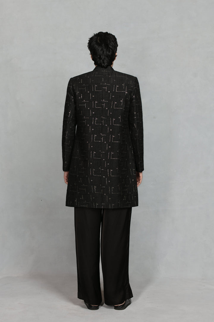 Tavas Indo Western Jacket Set in Black
