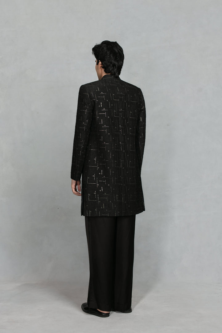 Tavas Indo Western Jacket Set in Black