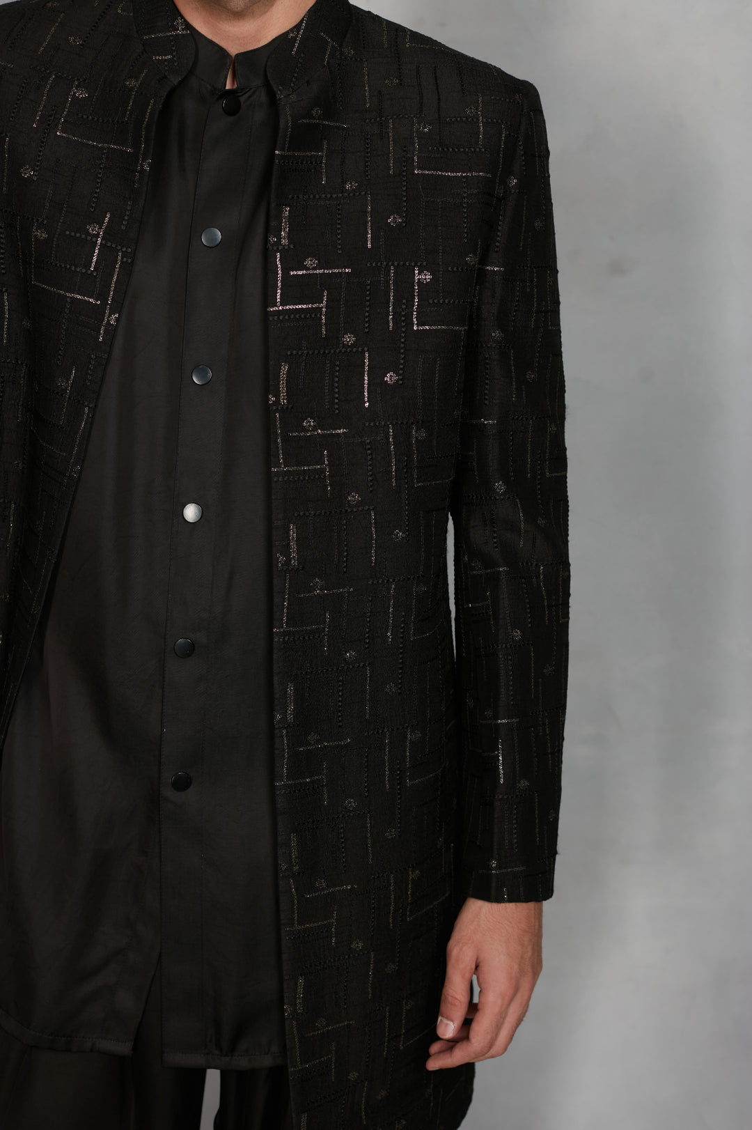 Tavas Indo Western Jacket Set in Black