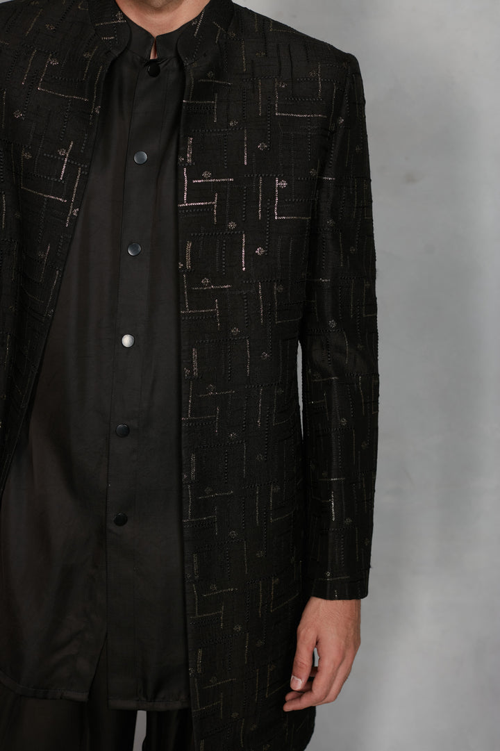 Tavas Indo Western Jacket Set in Black