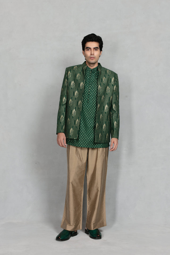 Dastkar Indo - Western Jacket Set in Green