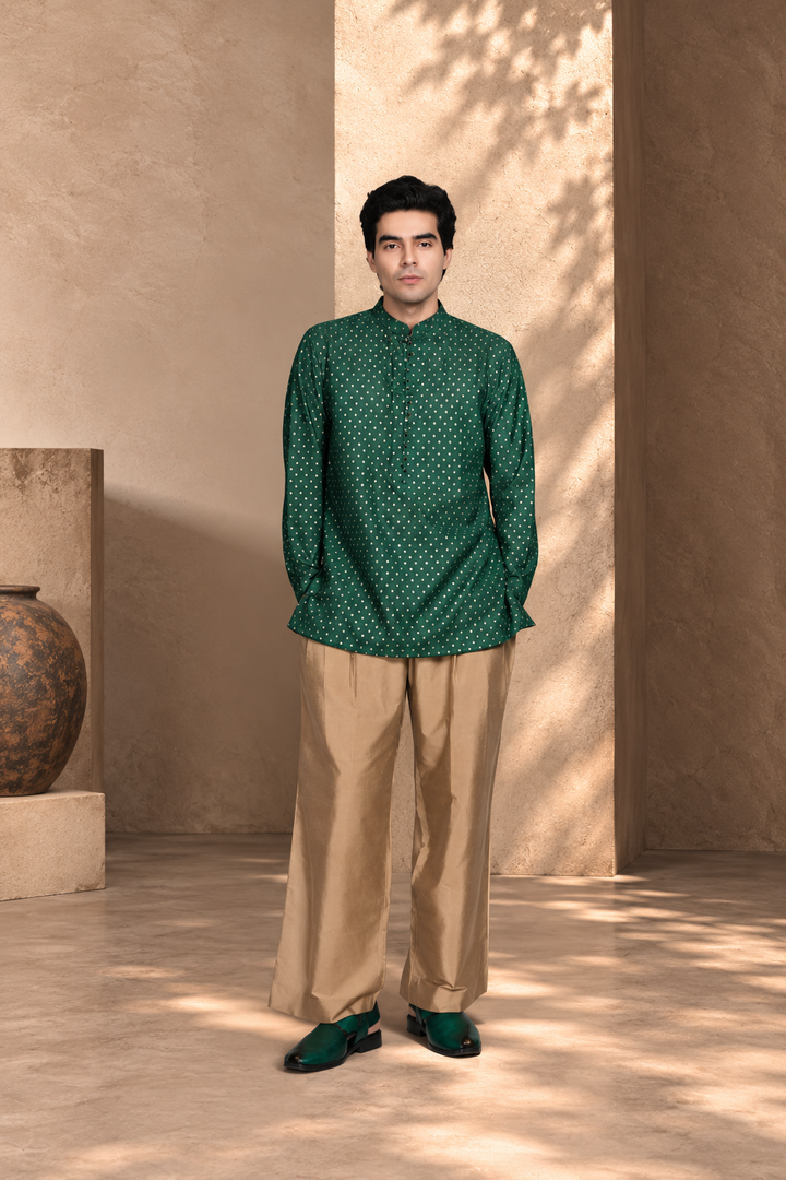 Dastkar Indo - Western Jacket Set in Green