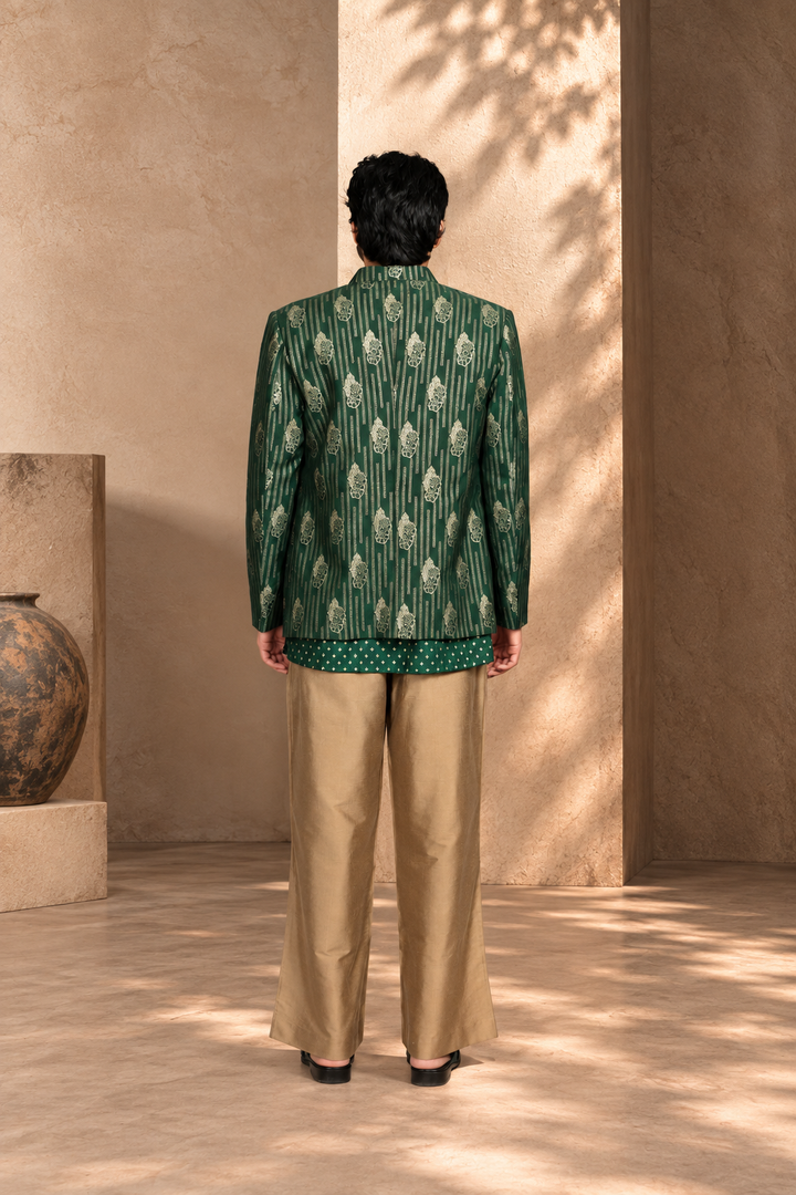 Dastkar Indo - Western Jacket Set in Green