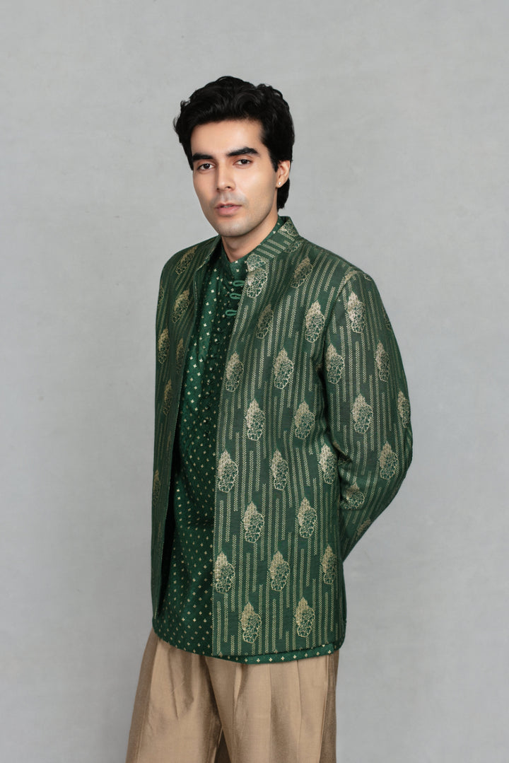 Dastkar Indo - Western Jacket Set in Green