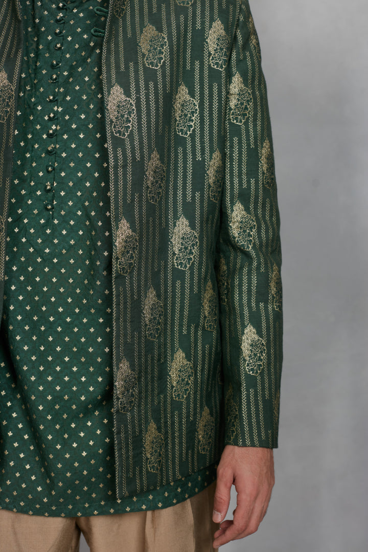 Dastkar Indo - Western Jacket Set in Green