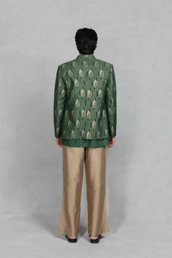 Dastkar Indo - Western Jacket Set in Green