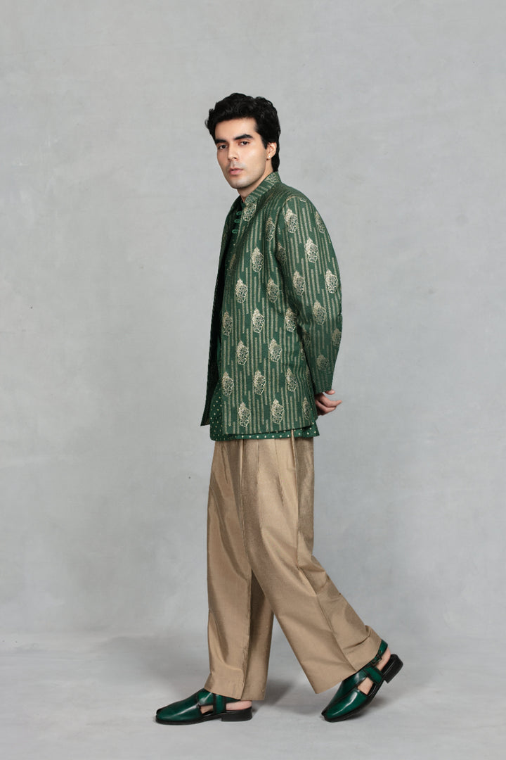Dastkar Indo - Western Jacket Set in Green