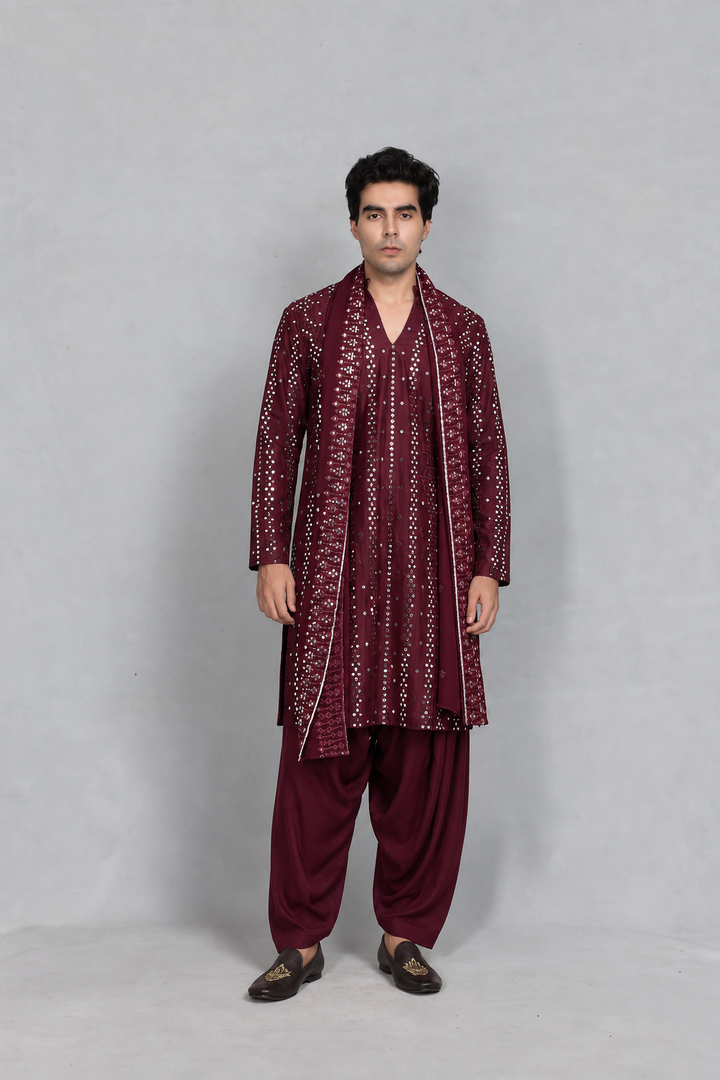 Gahan Kurta Set with Dupatta in Burgundy