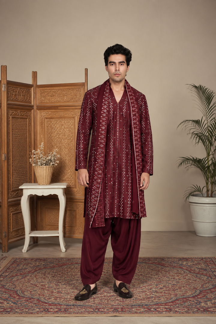 Gahan Kurta Set with Dupatta in Burgundy
