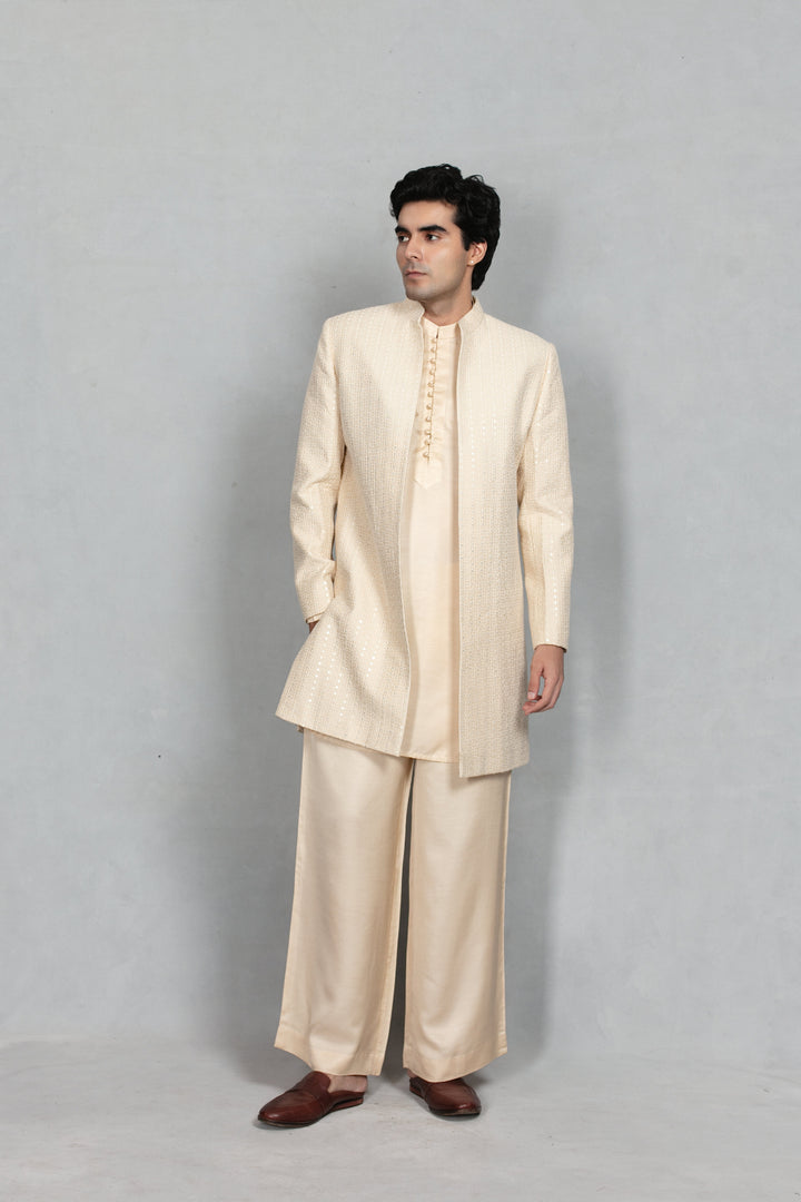 Vyom Indo Western Jacket Set in Ivory