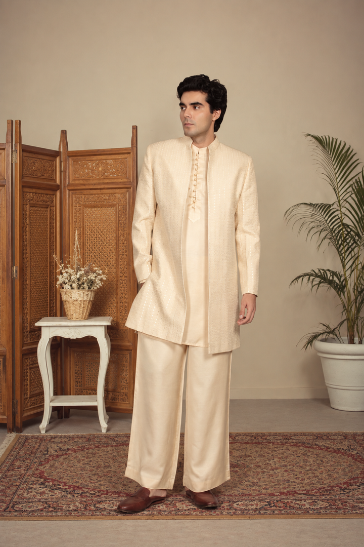 Vyom Indo Western Jacket Set in Ivory