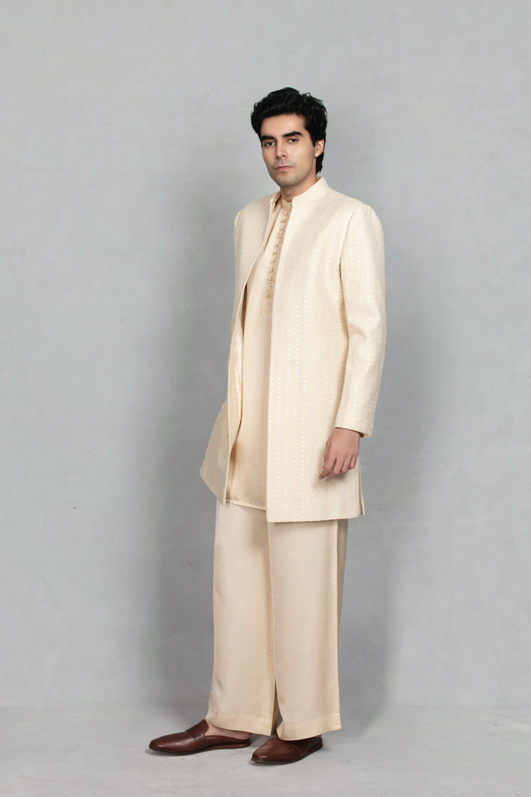 Vyom Indo Western Jacket Set in Ivory