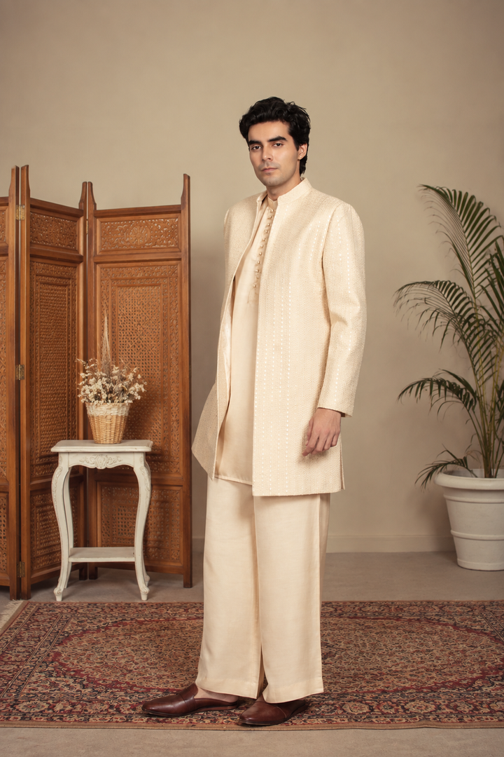 Vyom Indo Western Jacket Set in Ivory