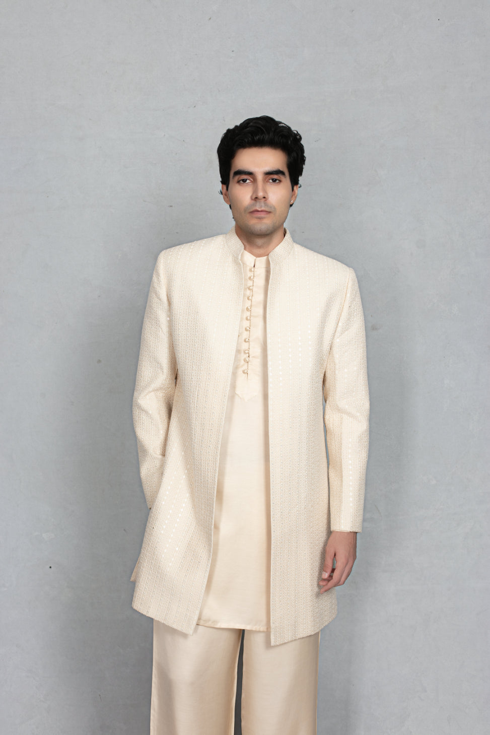 Vyom Indo Western Jacket Set in Ivory