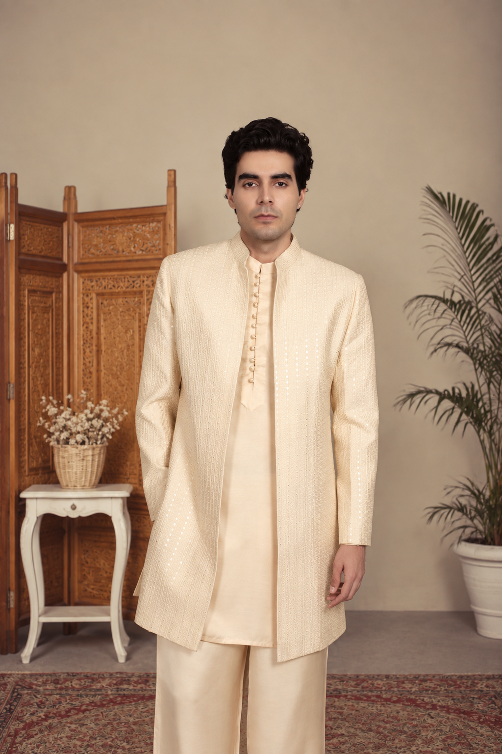 Vyom Indo Western Jacket Set in Ivory