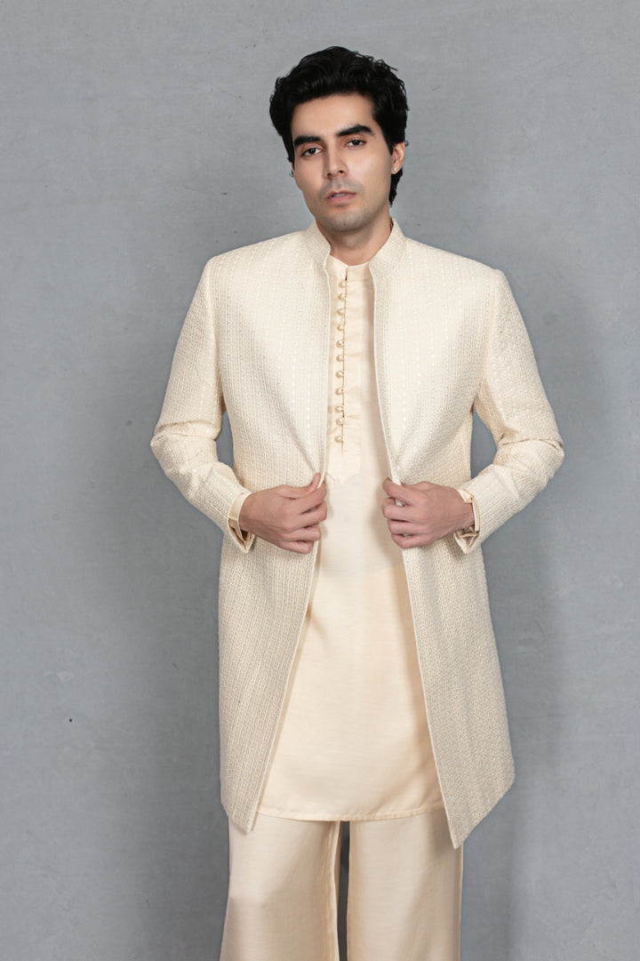 Vyom Indo Western Jacket Set in Ivory