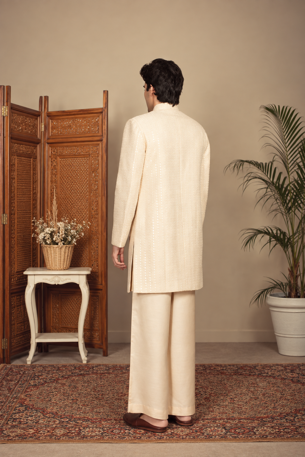 Vyom Indo Western Jacket Set in Ivory