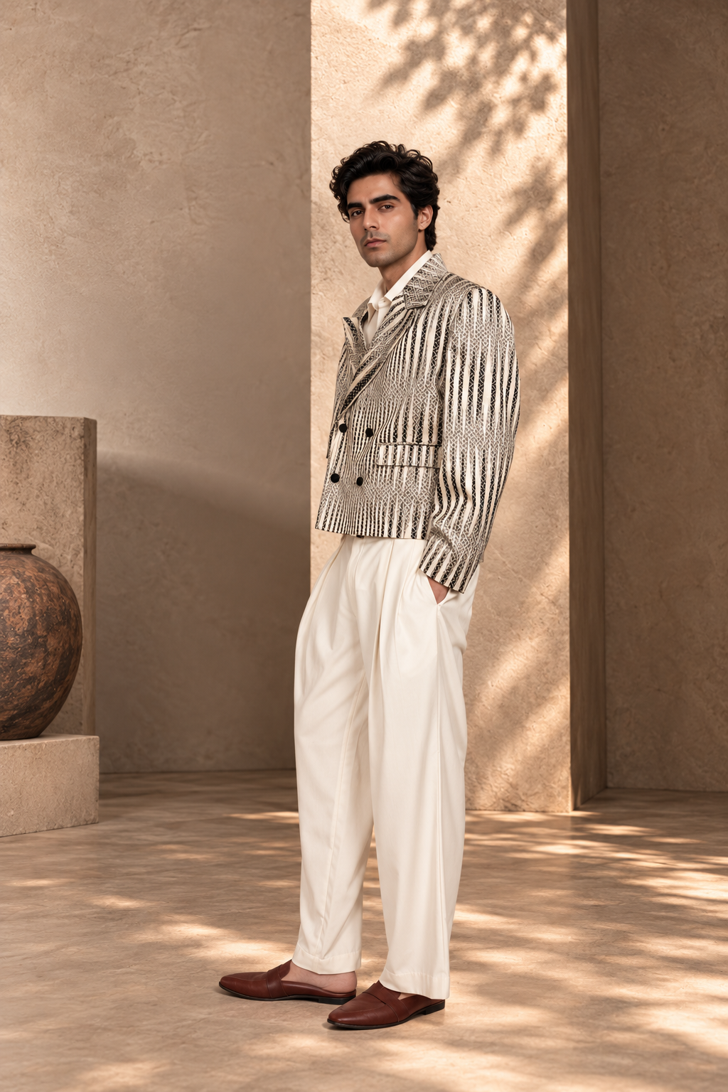 Azeem Jacket Set in Black/Offwhite