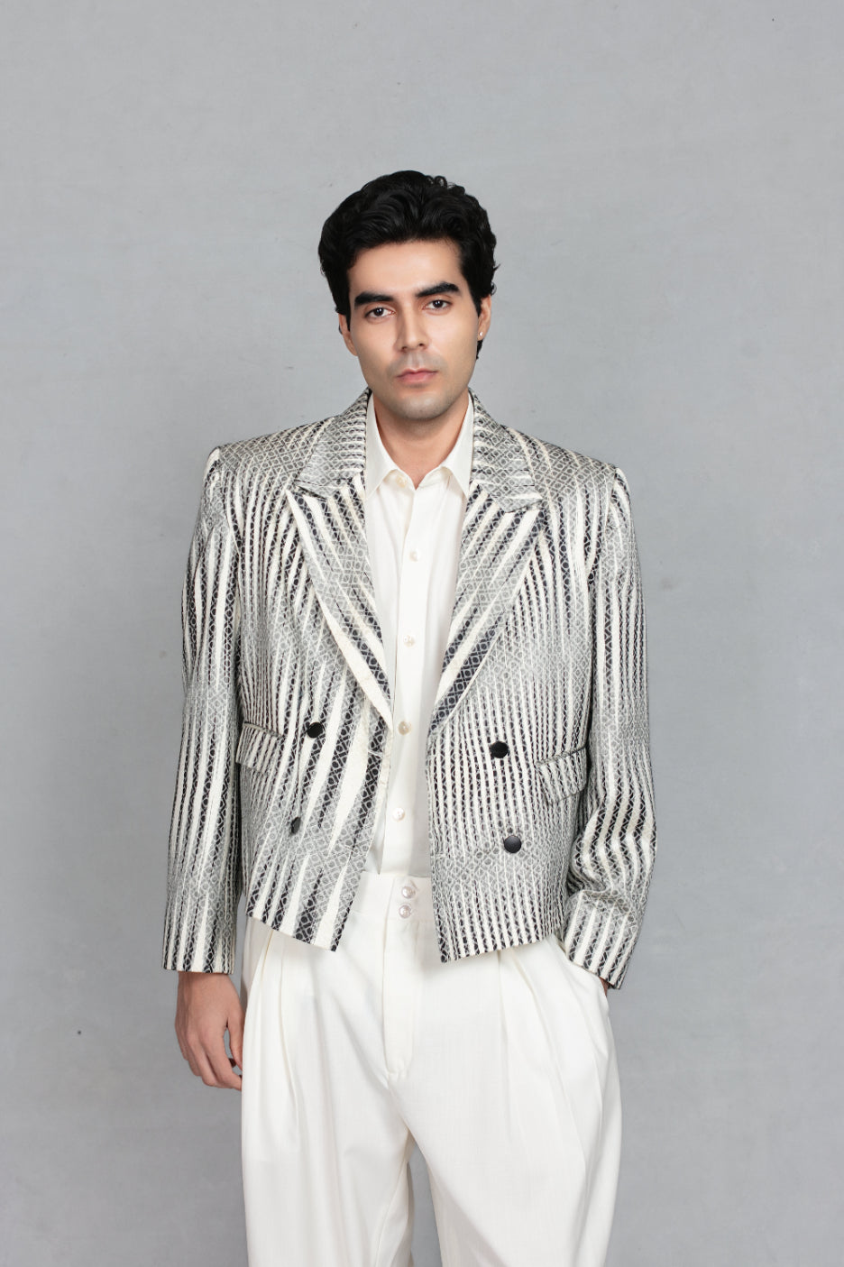 Azeem Jacket Set in Black/Offwhite
