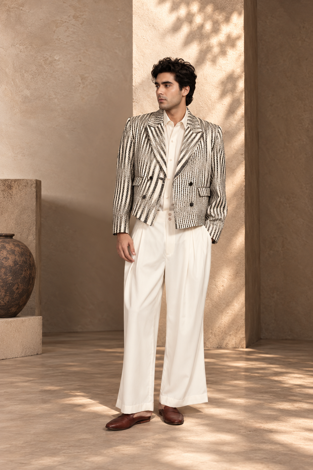 Azeem Jacket Set in Black/Offwhite