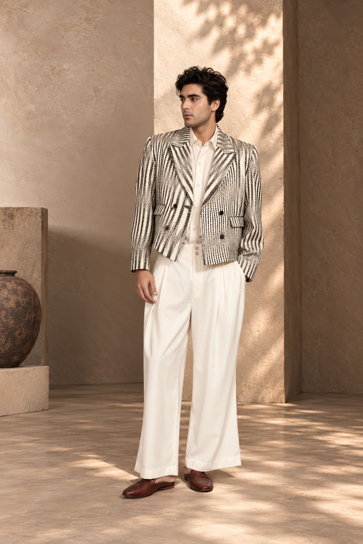 Azeem Jacket Set in Black/Offwhite