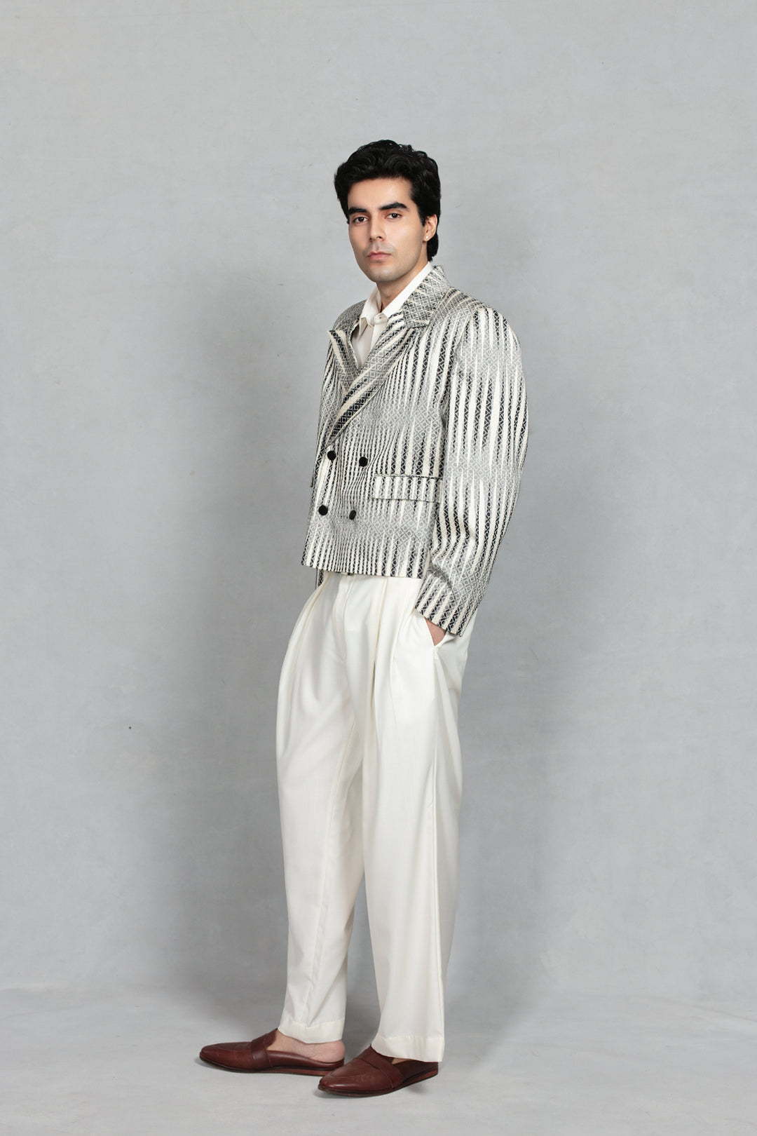 Azeem Jacket Set in Black/Offwhite
