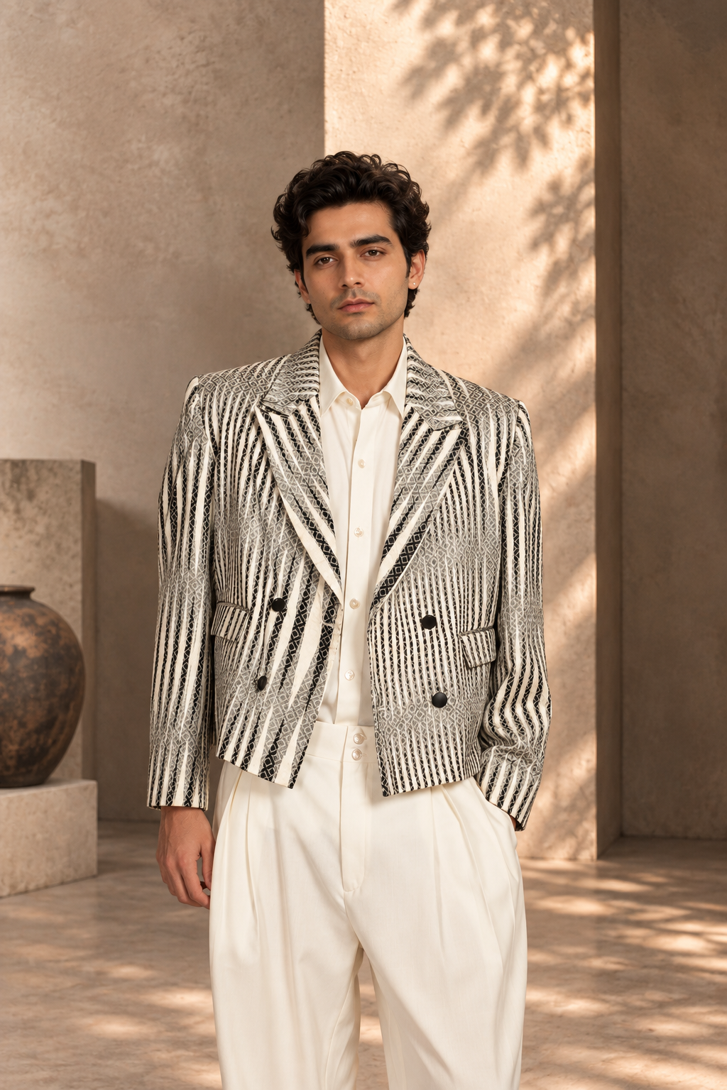 Azeem Jacket Set in Black/Offwhite