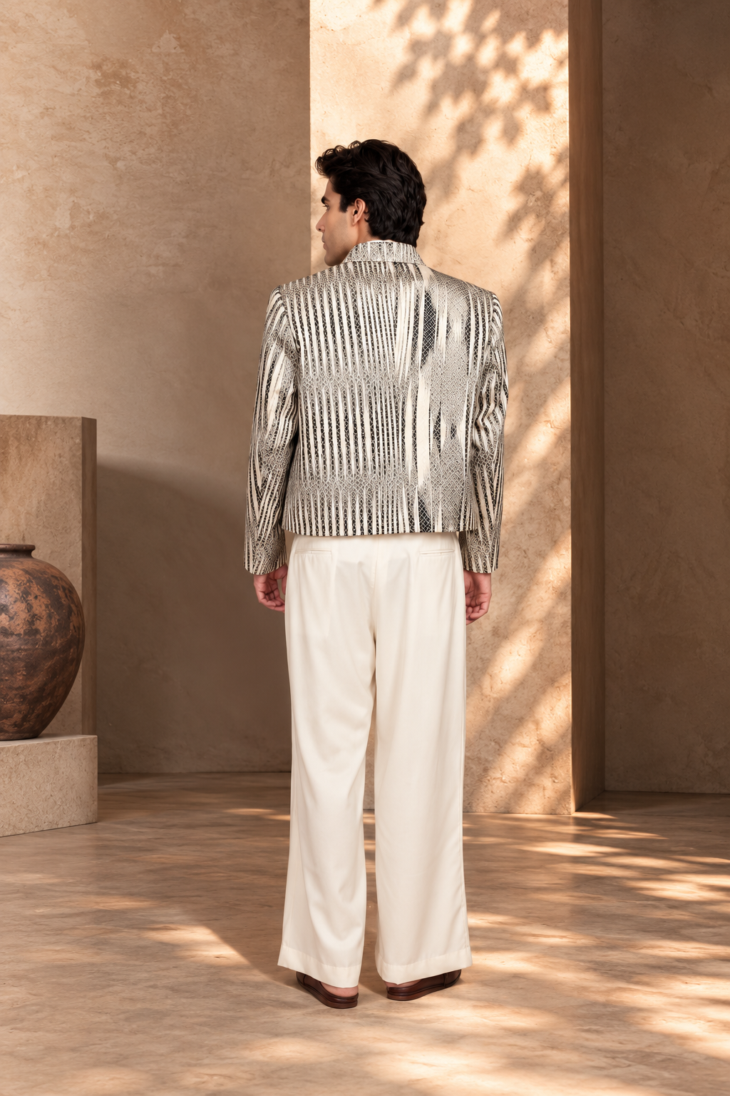 Azeem Jacket Set in Black/Offwhite
