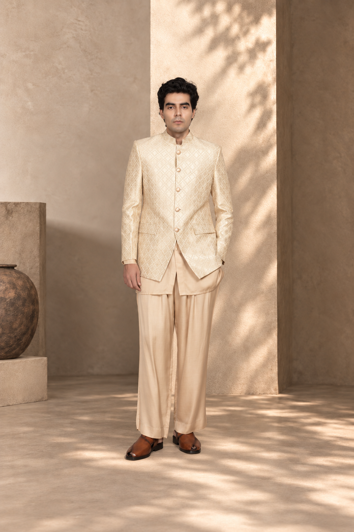 Rajwada Bandhgala in Cream/ Beige