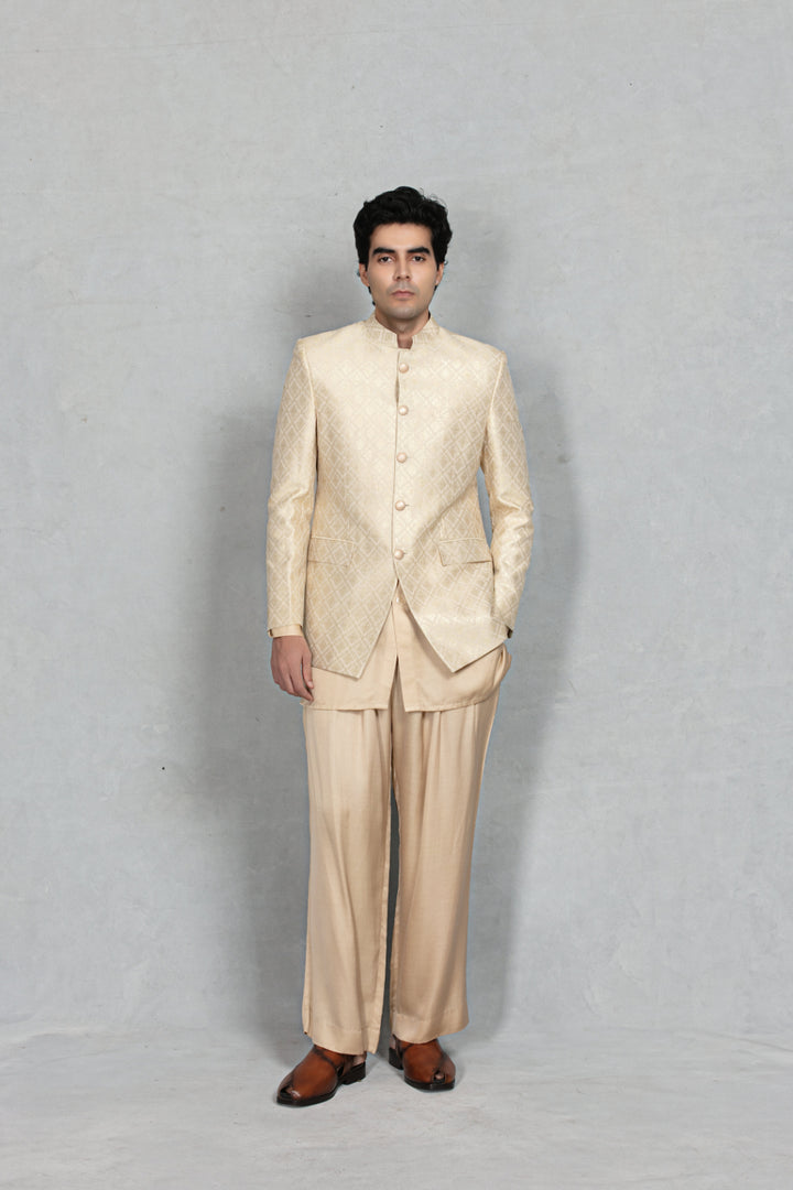 Rajwada Bandhgala in Cream/ Beige