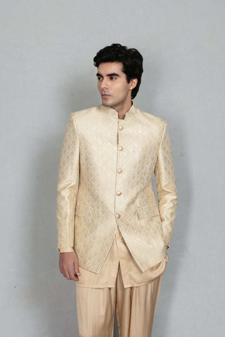 Rajwada Bandhgala in Cream/ Beige