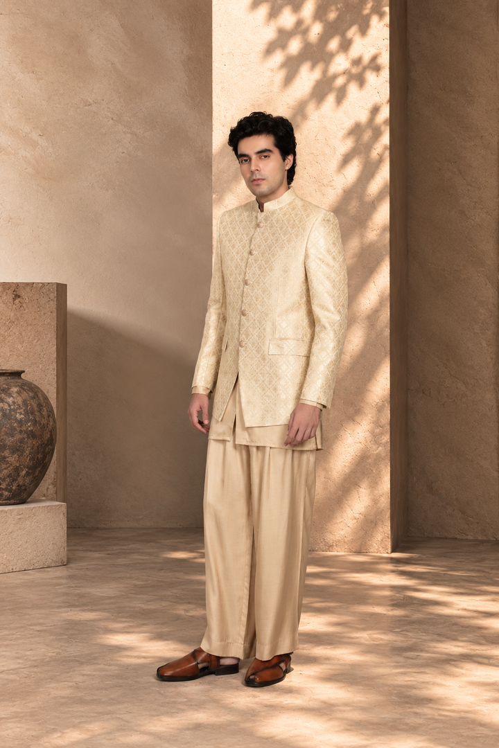 Rajwada Bandhgala in Cream/ Beige