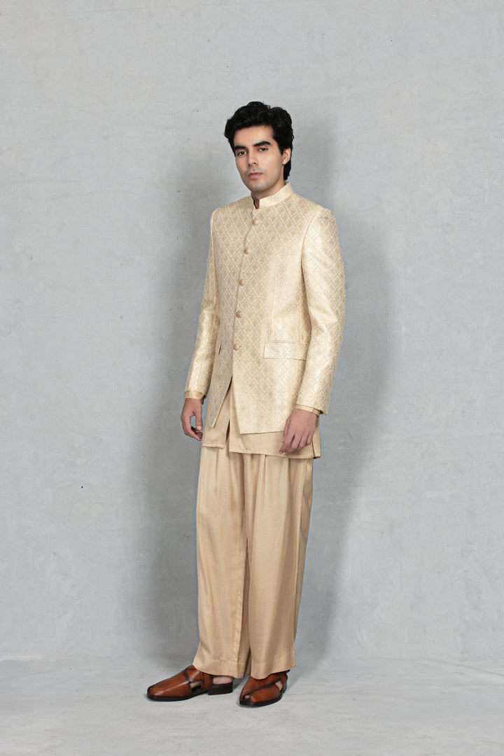 Rajwada Bandhgala in Cream/ Beige