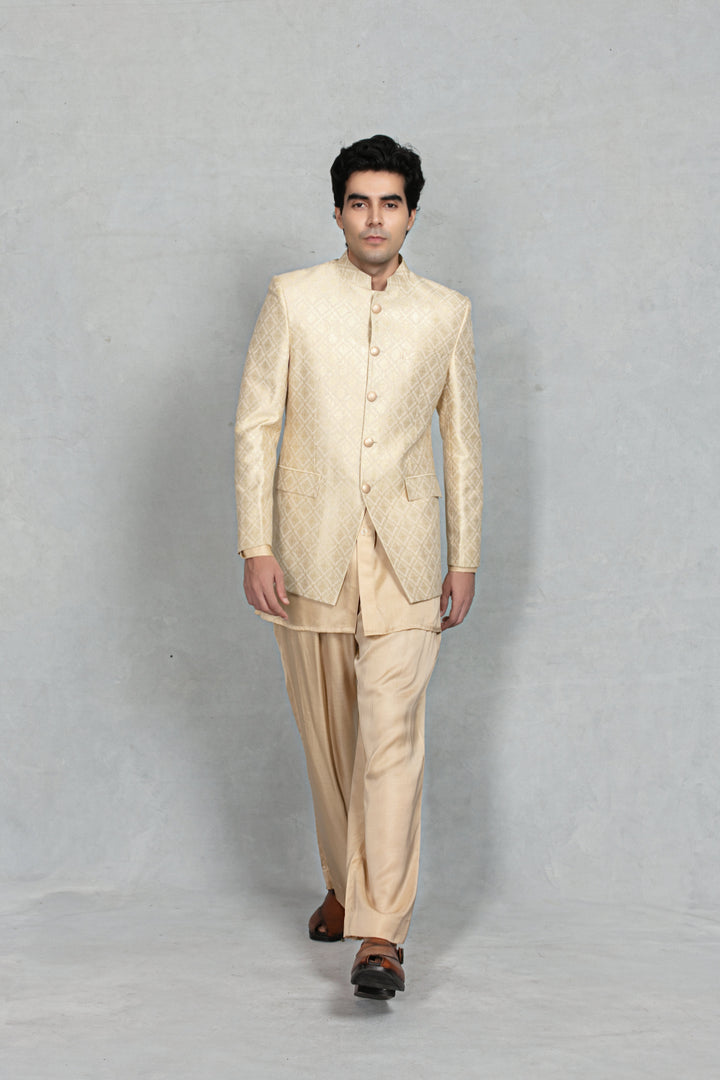 Rajwada Bandhgala in Cream/ Beige