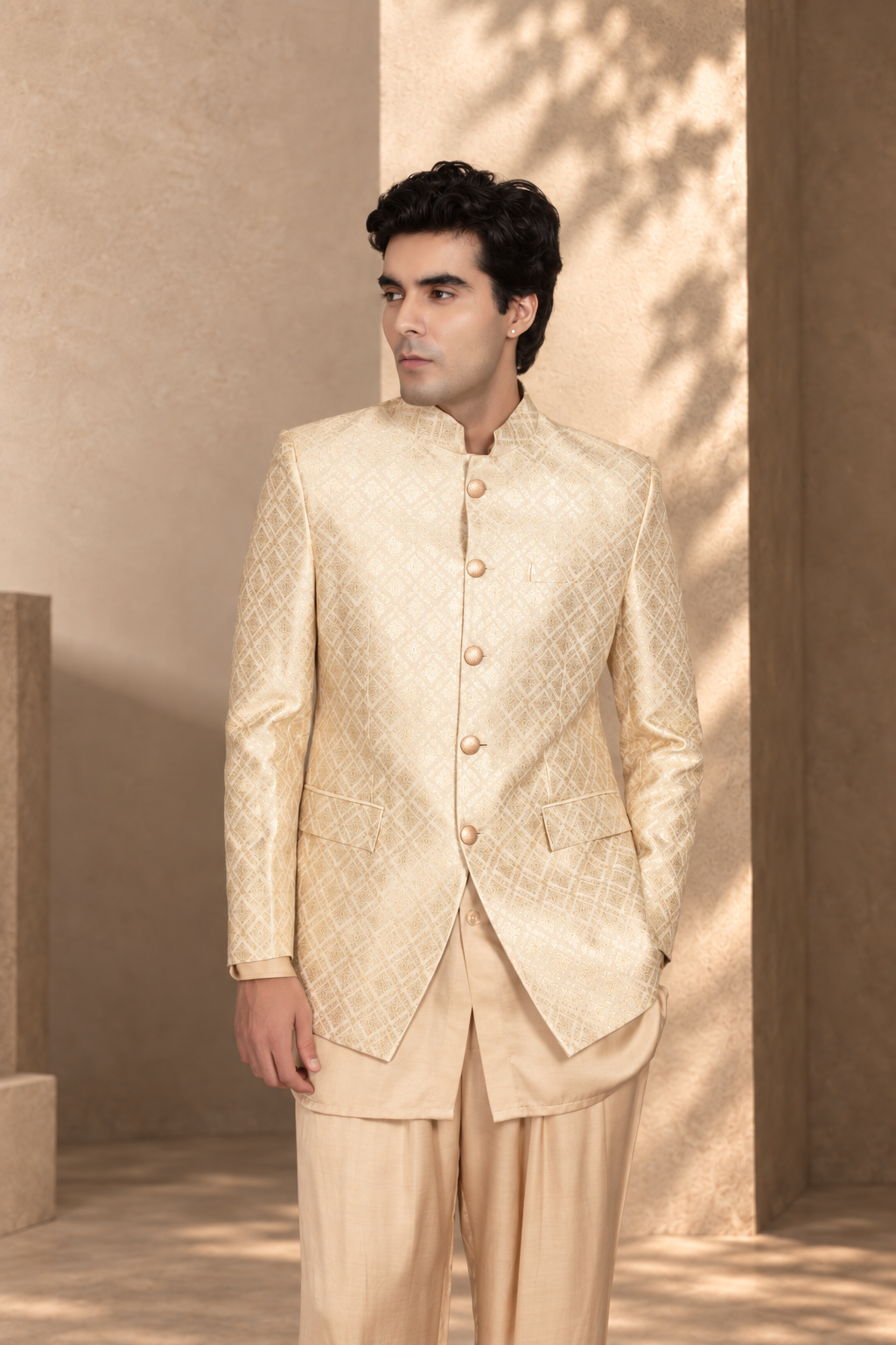 Rajwada Bandhgala in Cream/ Beige