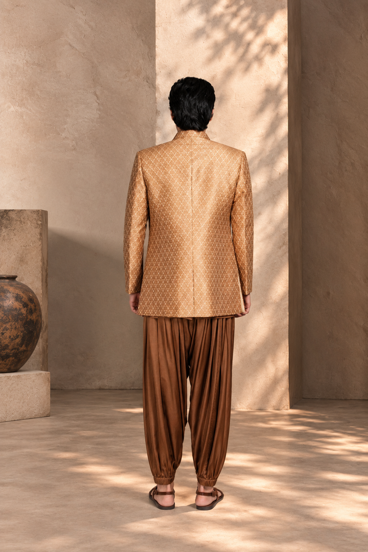 Deewan Indowestern Jacket Set in Beige/ Brown