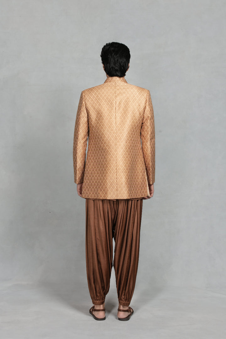 Deewan Indowestern Jacket Set in Beige/ Brown