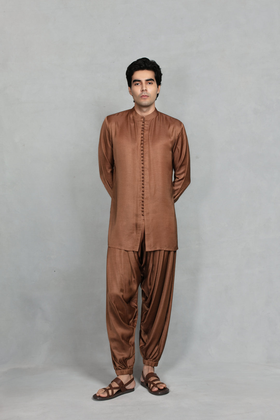 Deewan Indowestern Jacket Set in Beige/ Brown