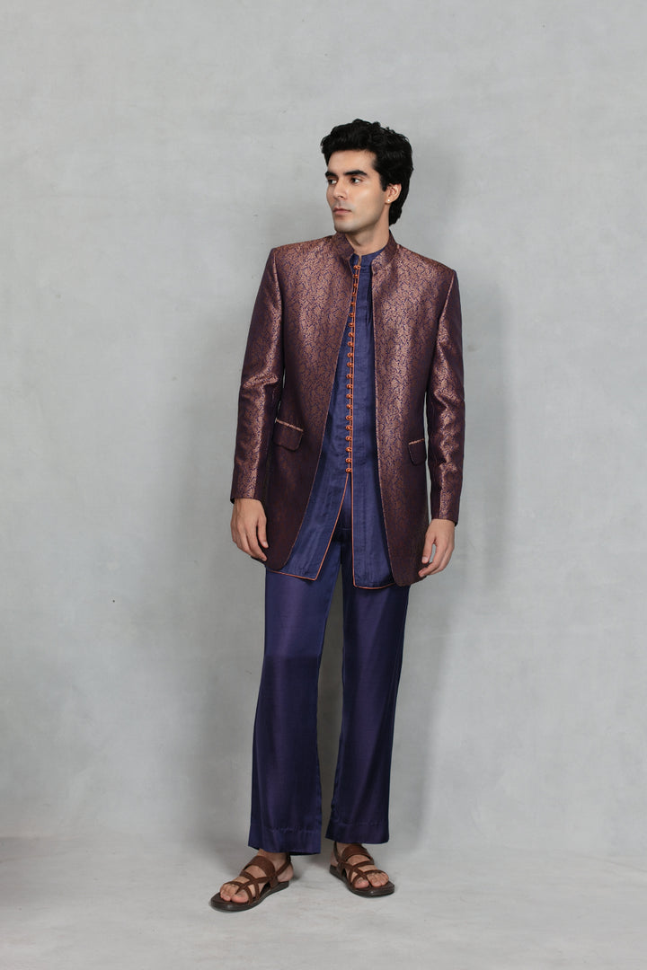 Azeem Indo Western Jacket Set in Cobalt Blue