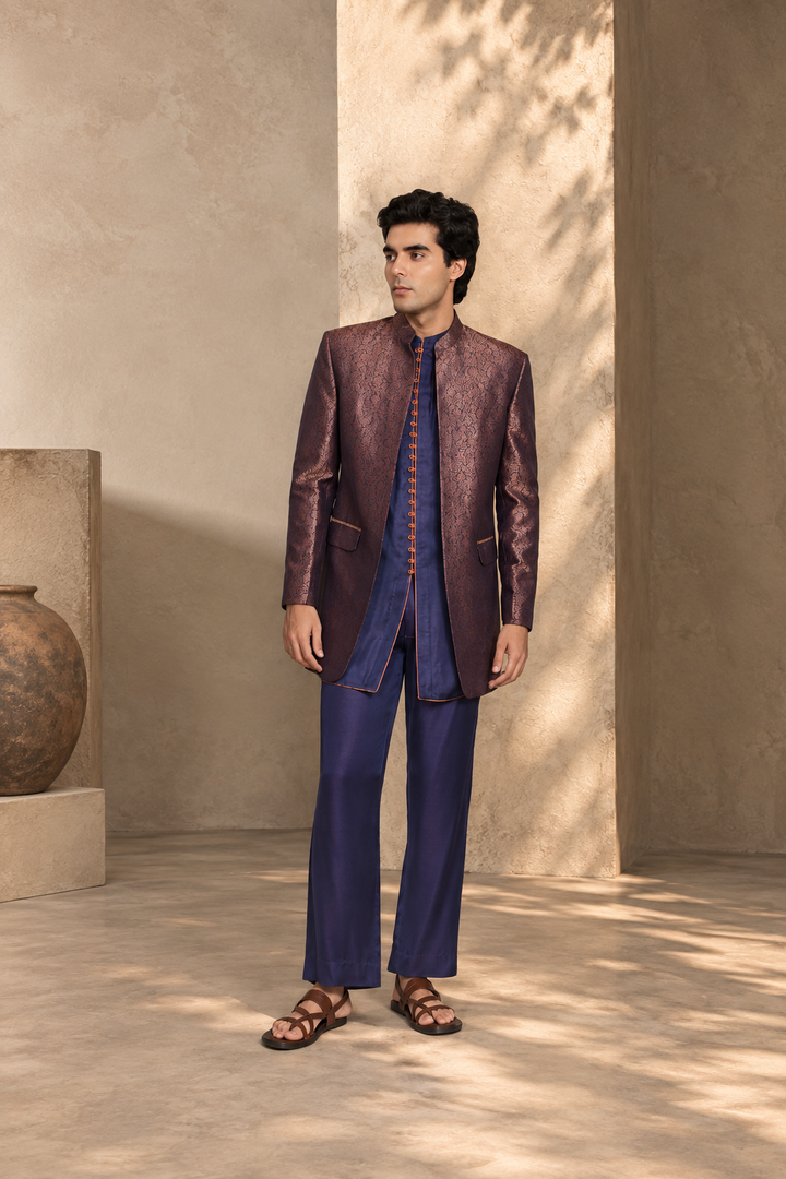 Azeem Indo Western Jacket Set in Cobalt Blue